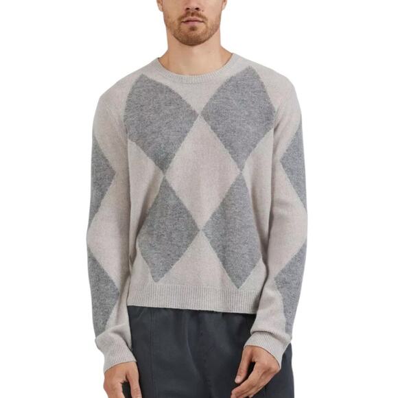 Anthony Thomas Melillo ATM XL NWT Mens Argyle Cashmere Crewneck Sweater Grey - Picture 4 of 6